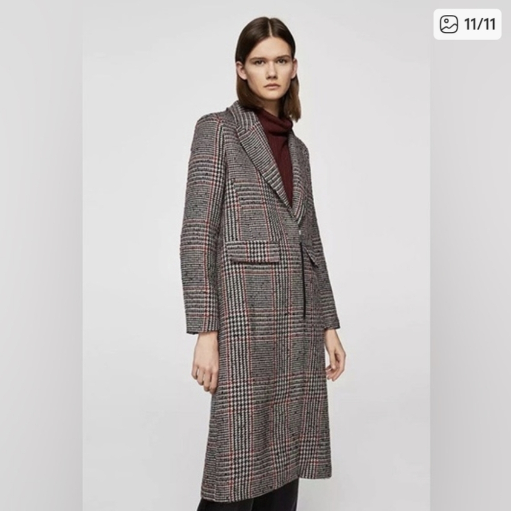 Mango long wool blend tweed coat M